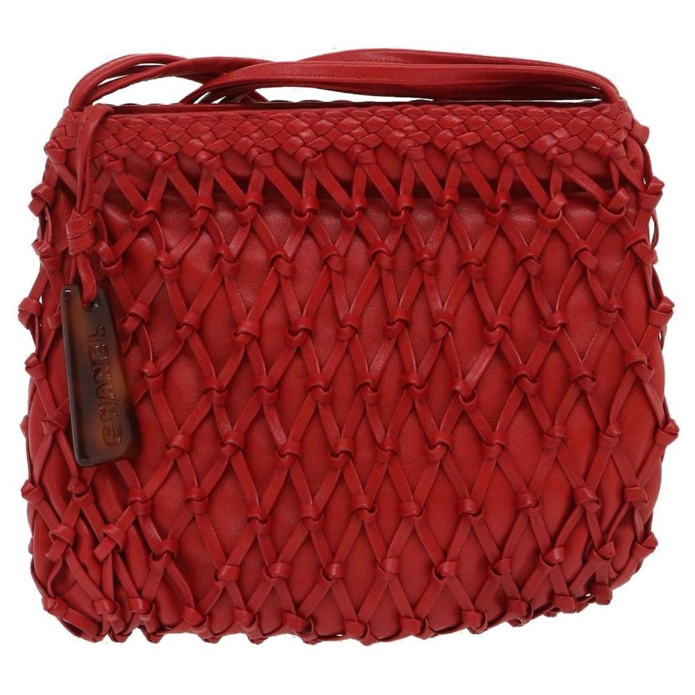 CHANEL HANDBAG ~braided knot bucket bucket bag vintage 90' Red leather openwork